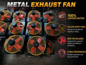 Industrial Exhaust Fan 14 Inch Powerful Air Cooling Suction Exhaust Extractor Fan Metal Industrial Fan Heavy-Duty Louver Exhaust Fan for Factory & Warehouse Ventilation