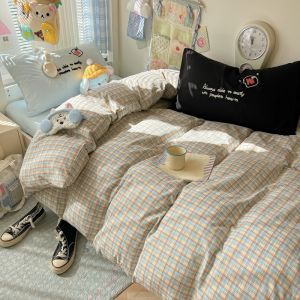 Simple Korean Style Duvet Cover Stripe/Plaid Comfortable Skin-friendly Quilt Cover with Zipper