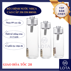 BỘ 3 BÌNH ĐỰNG NƯỚC NHỰA CAO CẤP 350 550 800ML set bình nước nhiều kích cỡ combo ba bình chứa nước trong suốt water bottle LOTA SHOP