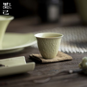 墨己仿宋绿釉树痕品茗杯功夫茶具陶瓷肌理感设计小茶杯家用单杯