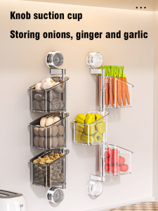 Rotating suction cup storage box Kitchen suction cup storage box Drill-free Wall-mounted rotating shelf Makeup storage rack