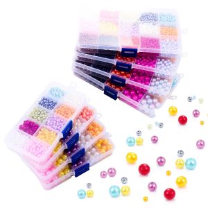 1Box 4/6/8/10mm 10/15 Colors ABS Imitation Pearl Beads Box Set Round Loose Spacer Beads For Jewelry Making Beads Kit DIY Handmade Accessories