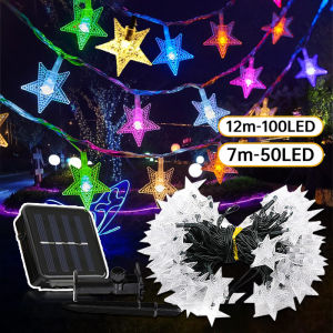 Solar Christmas Star String Lights LED Star Fairy Snowflake Water Drop Lamps 20/30/50/100LED Outdoor Waterproof For Garden Wedding Party Decoration Babalux