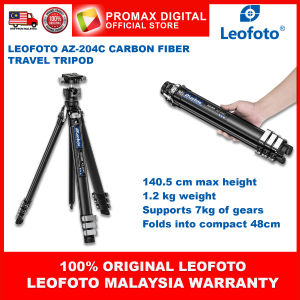 LEOFOTO AZ-204C CARBON FIBER TRAVEL TRIPOD weighs 1.2 kg and supports up to 7 kg of gear.