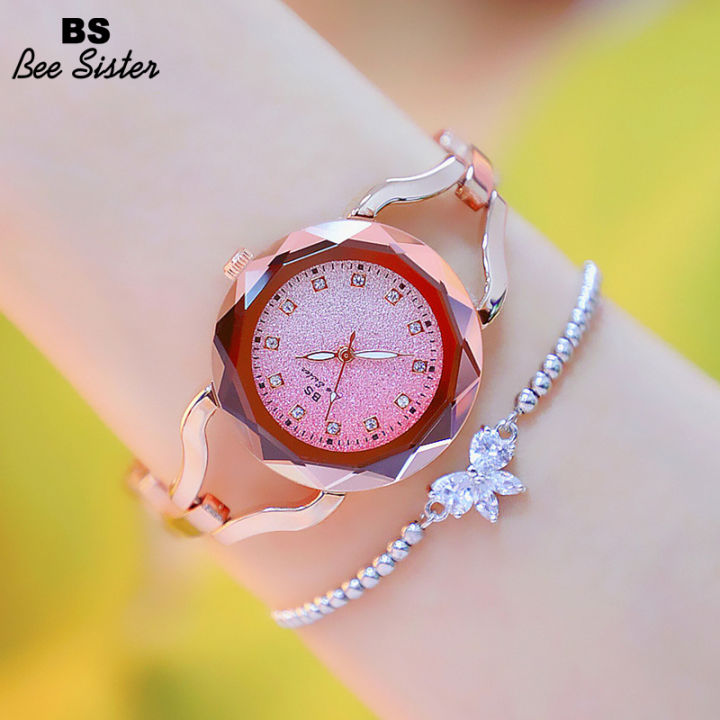 BS Bee Sister Hot Sale Fashion Women Watch Casual Stainless Steel Strap  Quartz Waterproof Watches Ladies Elegant Diamond Rhinestone Wristwatch Gift 