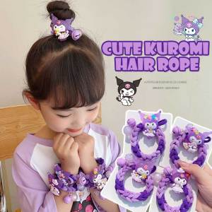 Children Cartoon Kuromi Braided Hair Tie Head Rope Sweet Girl Ball Head High Ponytail Rubber Band Girl Hair Accessories