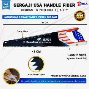 Gergaji Kayu Motif USA 18 inch / Gergaji Gagang Karet / Gergaji Tukang Gergaji Kayu / Gergaji Gorok / Gergaji Potong Kayu