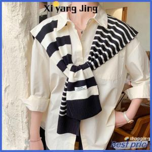XYJ Flash Sale Home Mới phù hợp với màu đen và trắng dệt kim sọc tất cả phù hợp với trang web trang trí thời trang màu đỏ cộng với kích thước cổ bảo vệ vai khăn choàng