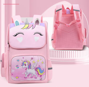 Balo Đi Học Chống Gù Họa Tiết Hoạt Hình Kì Lân Cá Heo Dễ Thương Cho Bé Gái