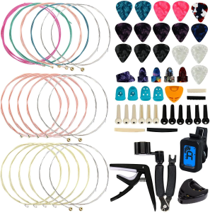 RIXTON Guitar Tool 65Pcs Set Changing Kit Strings Pick Capo Winder&Cutter Tuner Accessories Kit Strings Picks Holder Capo Bones(Guitar Tool 65pcs Set)