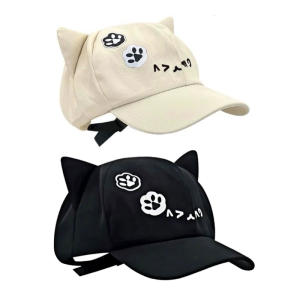 3D Cats Ear Baseball Hat With Adjustable Strap Anime Theme Sunproof Hat For Women Girl Breathable Cotton Headwear