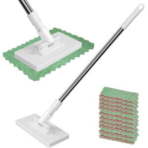 Disposables lau bụi với 10 vải tái sử dụng 39 "Tay cầm dài ướt và khô lau quét dính với đầu khóa & quét vải cho nhiều bề mặt sàn phòng tắm làm sạch