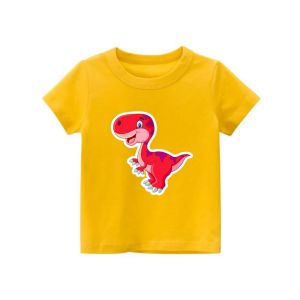 Kaos anak uniseks laki laki perempuan baju tshirt anak usia 2-12th cowok cewek atasan lengan pendek gambar dinosaurus t-rex merah