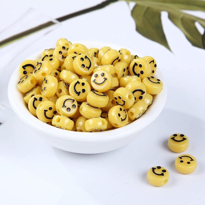 MISS DIY 50pcs/pack 10MM Acrylic Smiley Face Round Beads Small