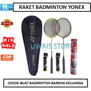 [ Paket Lengkap ] Raket Badminton Bulutangkis Model Terusan / Raket 2 Pcs + 1 Tas + 1 Slop Shuttlecock Isi 12 Kok / Raket Badminton Murah / Raket Yonex Ori / Raket Origina