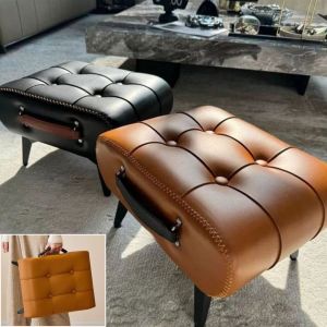 BESTOUR PU Leather Foot Stool Space Saving High Rebound Multifunctional Sofa  with Handle Stool Chair Home