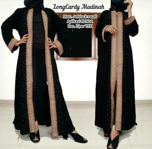 Abaya Turkey Gamis Lebaran Elegan Mewah Bahan Jetblack Bordir Abaya LongCardi Madina Kombinasi Blink Zipper Depan Dress Muslim Wanita - XELLEA