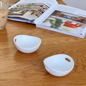 Porcelain Soy Sauce Pinch Bowl With Double handles Serving Seasoning Appetizer BBQ Dipping Bowls - 10/Case