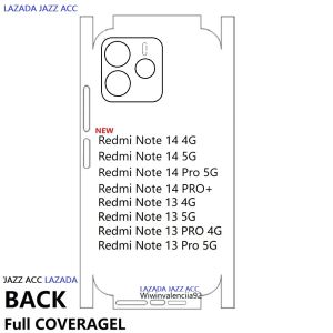 Anti GORES BELAKANG Sampai BAZZEL Xiaomi Redmi Note 14 4G/5G Plus 13 13Pro 4G 13 Pro + 5G 12 11 10 10s 9 Hydrogel Back+ Side Glare or Clear Bening Glossy Transparent Minyak Matte Doff full cover-Ful Coveragel Bazel-Frame Samping Bumper 360 Derajat ORI