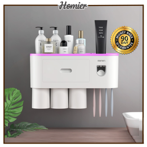 🔥24ShipOut🇲🇾 Toothbrush Holder Toothpaste Dispenser Bathroom Storage Rack Rak Berus Gigi 牙刷置物架