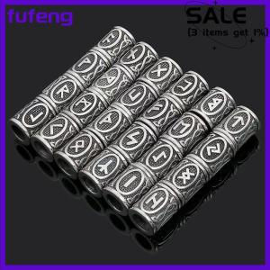 fufeng 24 Pcs Viking Runes Set Loose Hạt Spacer Hạt Cho Tóc Bện Dreadlock Hạt Tự Làm Đồ Trang Sức Làm