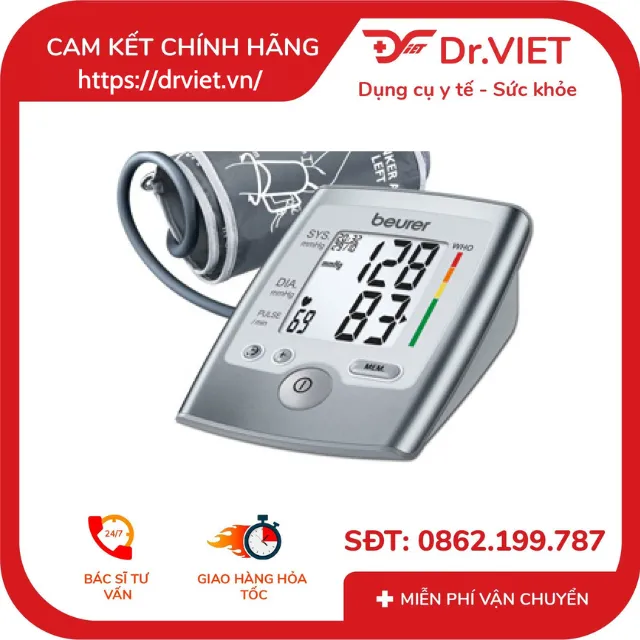 Máy đo huyết áp bắp tay Beurer BM35 Chính hãng - Nhập khẩu Đức, cảnh báo nhịp tim, chế độ tự động đo chính xác cao