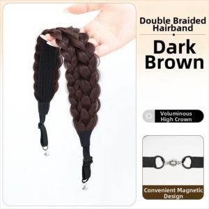 NO4 PANDA Synthetic ic Wig Braid Hairband Fashion Adjustable Widened Fishbone Braid Headband Sweet Long Easy Wig Headband for Women