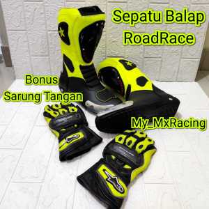 sepatu roadrace  bonus sarung- sepatu balap FLOU - sepatu touring keren - sepatu harian - bots drag or cornering - not cross trail -sepatu bots safety terlaris enduro hard - sepatu harian keren - kualitas premium jahitan rapih - original produk negeri -