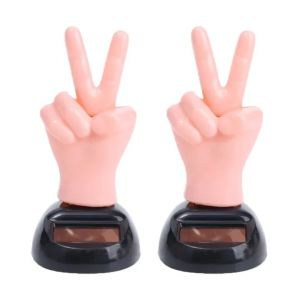 2Pcs Funny Finger Car Ornament Dashboard Solar Powered Waving 2-Finger Gesture Auto Decoration DIY Centre Console Shaking Toy