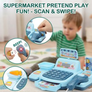 Yummy.miya Kids cash register toy children pretend play cashier set tahan lama warna cerah music lights smooth surface includes credit card paper money pretend supermarket play for kids age 3 and above