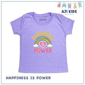 AJI Manila Girls Pastel Colored Graphic Tee with "Happiness is Power" Print