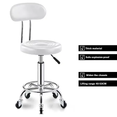 Adjustable Chair with Wheel Salon Stool Bar Stool Working Stool with Backrest Round Chair Adjustable Height Office Chair