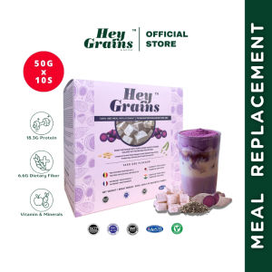 HeyGrains Taro Ube High Protein High Fiber Meal Replacement - Chia Seed Soy & Pea Protein Weight Management 50Gx10S