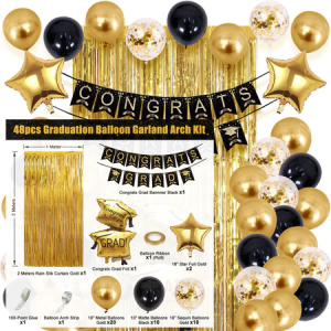 Graduation Balloons Party Decoration Gold Foil Curtain Congrats Grad Banner Balloon Garland Arch Kit