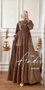 Andini Dress Wanita Dewasa Terbaru 2022 Gamis Simple Elegant Bahan Crinkle Airflow Aplikasi Bordir Busui Friendly Fashion Muslim Hijab Trendy Modern Pakaian Perempuan Murah Cod
