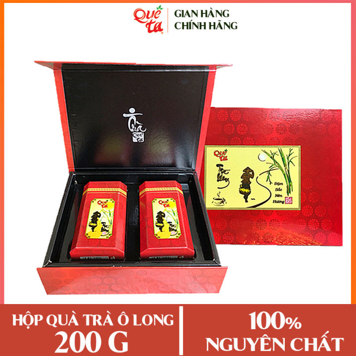 Hộp quà tặng trà ô long/ olong/ oolong nguyên chất Quê Ta, hộp giấy màu ...