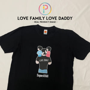 Baju T-shirt Custom Name/Nama/Text Love Family Love Daddy Happy Fathers Day Birthday Gifts For Him Dad Husband Papa Cartoon Cute Tee