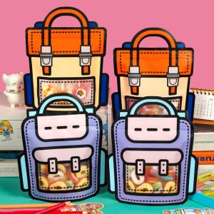 3D Three-Dimensional Cartoon Bag Satchel New College Style Shoulders Backpack Personalized Color Collision Schoolbag