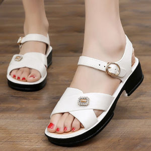 [Free Shipping] Fashionable sandals simple and stylish non-slip and wear-resistant womens shoes summer casual chunky heel thick-soled shoes for mothers square-toed shoes