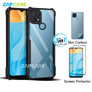 3in1 Case Oppo A15A15S Armor Fushion Casing Free Tempered Glass Dan Skin Carbon