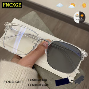 FNCXGE แว่นสายตาสั้น ยตาสั้นเลนส์ออโตเมติก ครึ่งเฟรม แว่นตาสายสั้น ป้องกันรังสี แฟชั่น สไตล์เกาหลี สไตล์วินเทจ ผู้ชาย ผู้หญิง