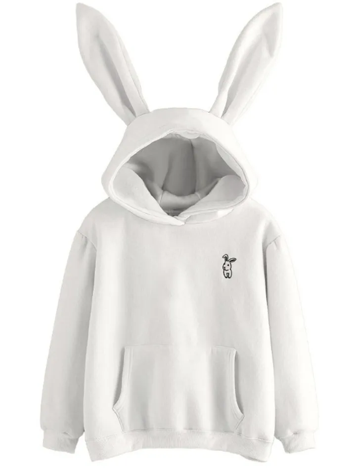 M B home Ladies Cute Bunny Rabbit Ears Hoodie Hoody Sweatshirt Pullover Sweater Plain Design Jumper Lazada