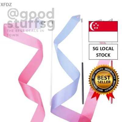 [SG FREE ] 2M Dance Ribbons Rhythmic Girl Art Gymnastics Ballet Streamer Twirling Rod Rainbow Stick Sports Training Rib