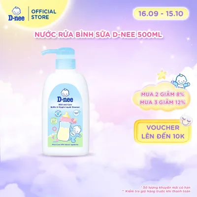 Nước rửa bình sữa D-nee chiết xuất dưa leo an toàn lành tính khử khuẩn hiệu quả 500ml
