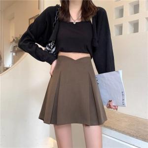 IELGY womens Korean version of high waist and thin woolen A-line skirt