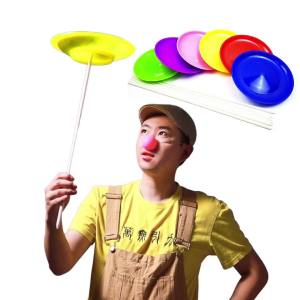 Colorful Plastic Acrobatic Spinning Plates Set with Sticks Circus Plate Spinning Juggling Props for Stage Performance Clown Show & Beginner Balance Training