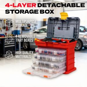 4-Layer Toolbox with Buckle Portable Storage Box for Hardware Tools Small Accessories Handheld Outdoor Tool Box