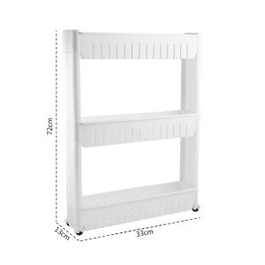 ชั้นวางของอเนกประสงค์ 3ชั้น/4 ชั้น ข้างตู้เย็น ในห้องน้ำ ในที่แคบ มีล้อเลื่อน DIY- สีขาว