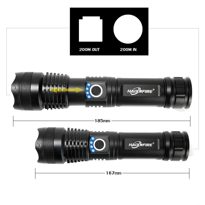 Haixnfire H002 XHP50 Flashlight Convoy Lens Powerful 26650 Battery Flash Light Rotary Zoom LED Torch. 