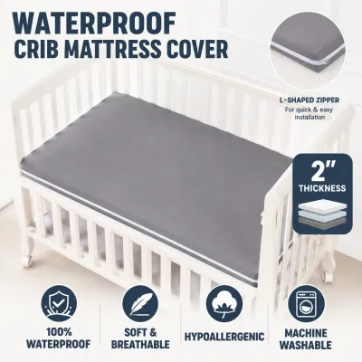 Waterproof Crib Mattress Foam Cover with Zipper Baby Foam Cover for Newborn